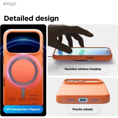 Elago iPhone 17 Pro Max Magnetic Silicone Case (Camera Control Key Included) _ Orange